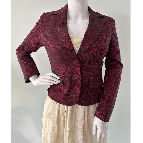 Vintage Y2k Apt. 9 Red and Black Damask Pattern Blazer Goth Suit Jacket size XS - Picture 1 of 11